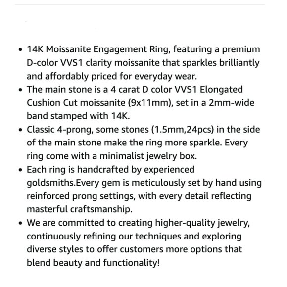 NEW 14k White Gold 4 Carat Moisssanite Ring, size 6.5 - Picture 7 of 12